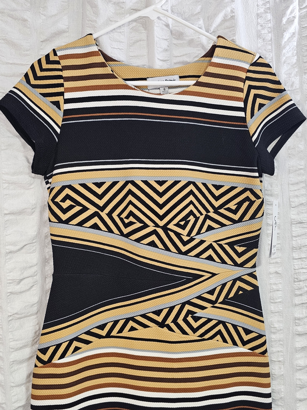 Shelby & Palmer Black Mustard Striped Aztec Geometric Midi Dress - Picture 3 of 13